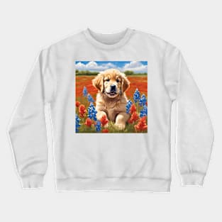 Golden Retriever Puppy in Texas Wildflower Field Crewneck Sweatshirt